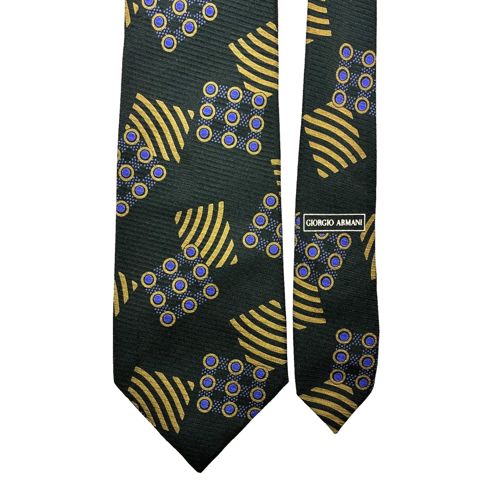Giorgio Armani Silk Tie Cravatte Abstract Art Print Black Gold Made in Italy - Picture 4 of 8
